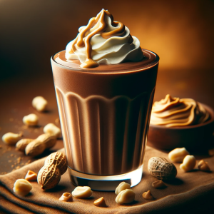 A visually appealing image of a Chocolate Peanut Butter Smoothie in a glass. The smoothie combines the rich flavors of cocoa and peanut butter.